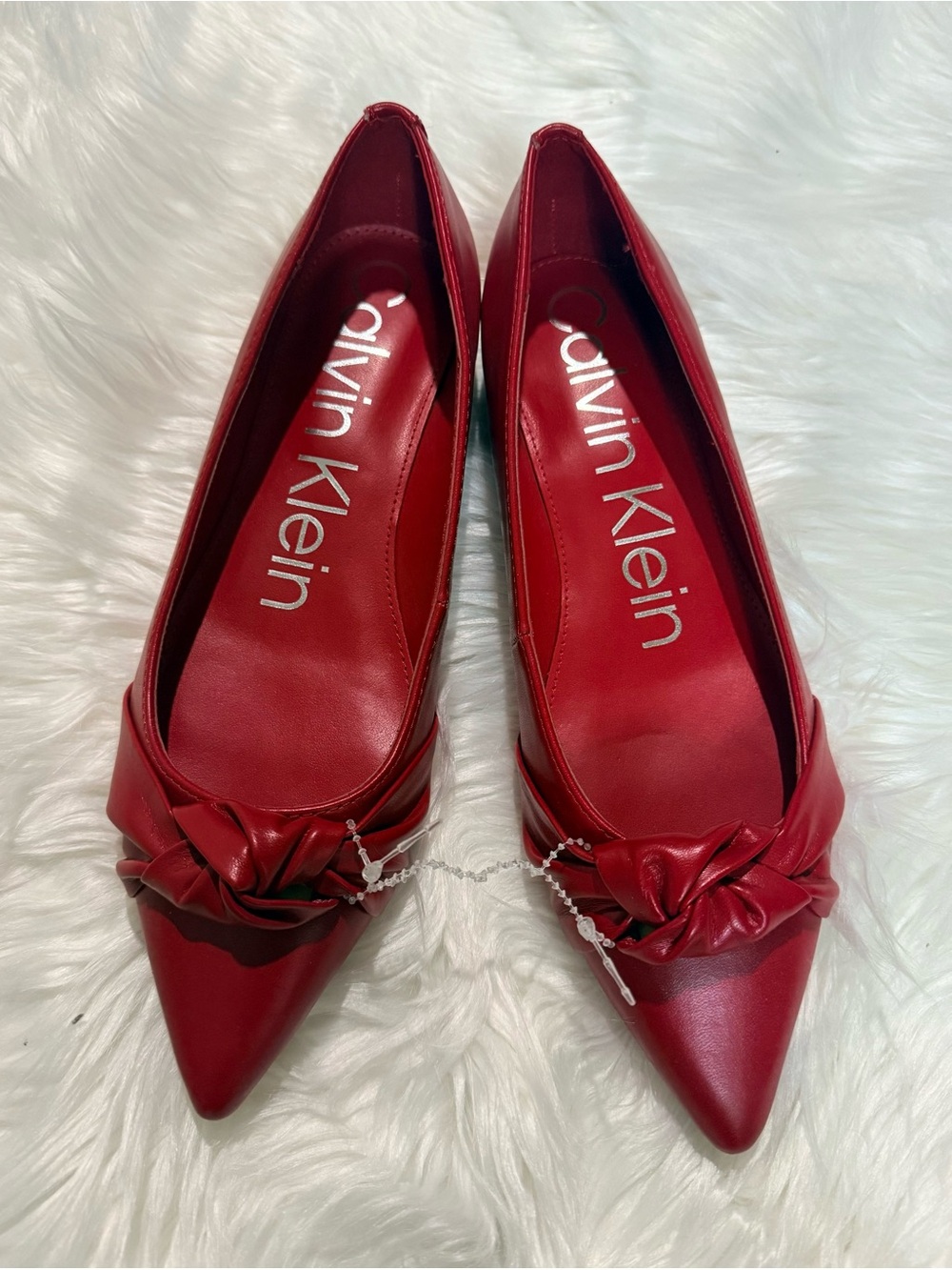 Calvin Klein Red Pointed-Toe Knot Detail Flats